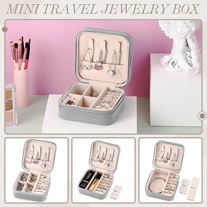 Yinkin 12 Pcs Mini Travel Jewelry Case Bridesmaid Proposal Gift Boxes, Small PU Leather Earring Organizer, Bulk Travel Accessories Portable Jewelry Holder(Gray)