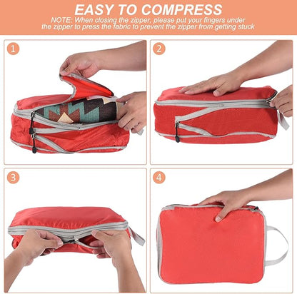 PATIKIL Compression Packing Cube for Travel, 3 Set Waterproof Nylon Luggage Organizer Bags Lightweight Compression Cube for Outdoor Suitcases Backpack, Red