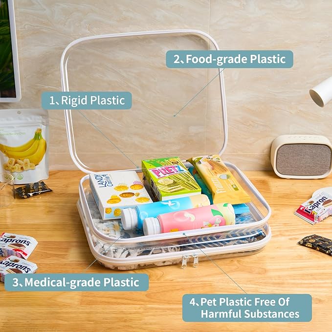 Hard Sided Clear Zipper Case for Storage- Professional-Grade Plastic Clear Zipper Pencil Case,Toy Storage Bins, Toiletry Pouch, Travel Organizer, Cosmetic Bag（White,2 Pack, L）