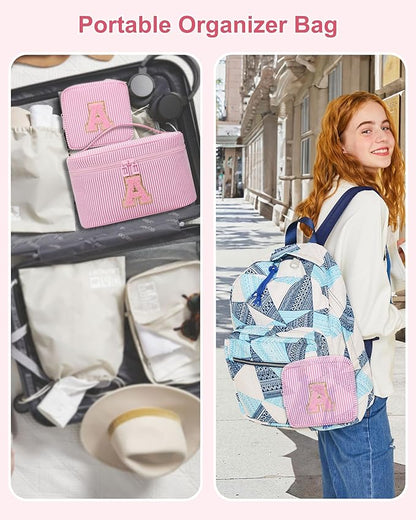 Period Bag Sanitary Napkin Storage Bag|Tampon Pouch Portable Feminine Care First Period Kit for Teen Girls Women Gift for Her Monogram Initial Cute Toiletry Bag,2PCS Pink P