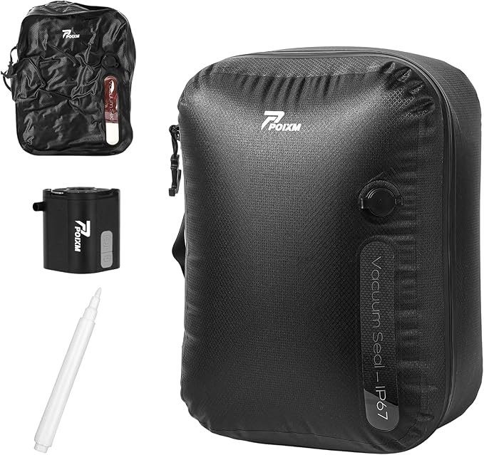 Vacuum Bags for Travel with Wireless Pump, 180° Open Zipper, IP67 Waterproof, Reusable Space Saver Compression Bags for Backpack, Suitcase, Home Storage(1 Pack + Pump)