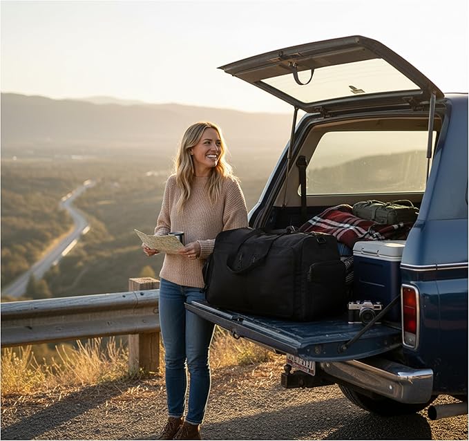 Bago Foldable Duffel Bags for Traveling Women & Men - 60L Medium Packable Duffle Bag for Travel with Shoe Compartment - Water Repellant, Heavy Duty, Lightweight Folding & Collapsible (All Black)