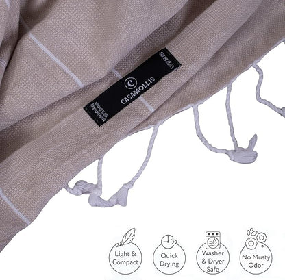 Turkish Beach Towel, Prewashed, 100% Cotton, Soft, Absorbent, Quick Dry, Sand Free Large Oversize Beach Towels for Bathroom Camping Yoga Gym Pool Travel Size 39x71 Inches (Beige)