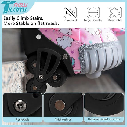NEW TILAMI 18 Inch Rolling Backpack with Wheels for Girls Boys Kids Laptop Backpack School Travel, Pink Unicorn
