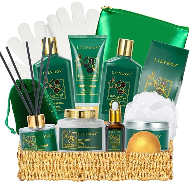 Christmas Gift Basket for Women and Men- 15-Piece Premium Eucalyptus Bath Gift Set - Spa Kit with Shower Gel Ideal for Birthday, Mothers Day, Father’s Day, Perfect for Holidays & Self Care