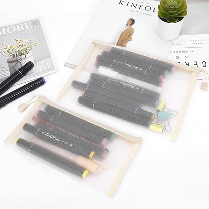 12 Pieces Zipper Nylon Mesh Pouch, Mesh Cosmetic Bags Makeup Bags Pencil Case, Multipurpose Travel Bags for Cosmetic School Office Supplies and Travel Accessories (Beige, A5)