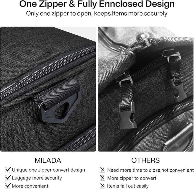 MILADA Convertible 2-in-1 Garment Duffel Weekender Bag Carry On Garment Bags for Travel Hanging Clothes Suit Bag Foldable Personal Item Business Overnight Bag with Shoe Compartment, Black