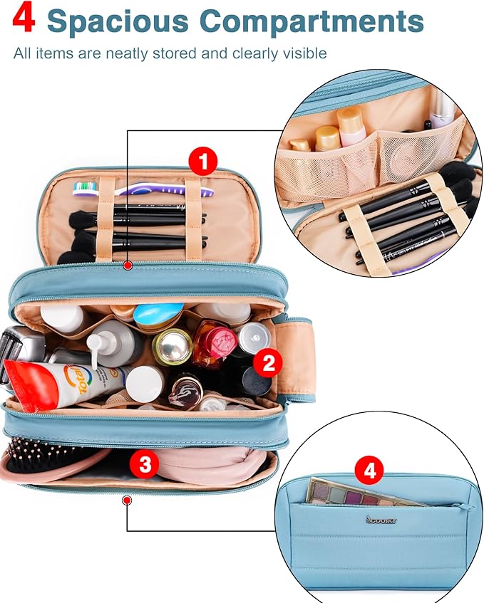 Toiletry Bag for Men & Women, Cruise Ship Travel Essentials, Shaving Dopp Kit with Dry and Wet Separation, Water-resistant Bathroom Cosmetic Organizer Bag, Makeup Accessories with Trolley Belt, Blue