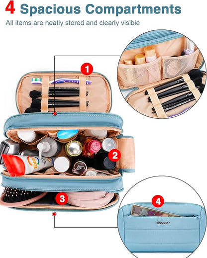 Toiletry Bag for Men & Women, Cruise Ship Travel Essentials, Shaving Dopp Kit with Dry and Wet Separation, Water-resistant Bathroom Cosmetic Organizer Bag, Makeup Accessories with Trolley Belt, Blue