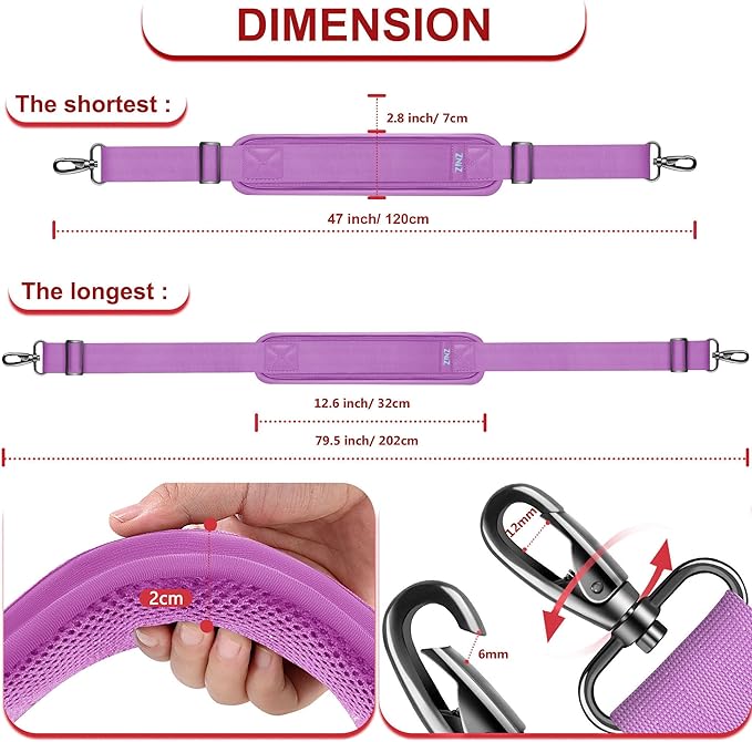 ZINZ 79.5" Universal Strap with Ultra-Thick Fixed Breathable Pad - Adjustable Heavy-Duty Shoulder Strap for Laptop, Crossbody, Luggage, Gym, Camera Bag and More - L01P01