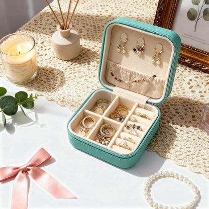 24-Pack Sage Green Travel Jewelry Box Organizer, 3.9" Mini PU Leather Snap Case with Mirror, Bridesmaid Proposal Gift/Wedding Favor, Ring Earring Holder, Compact Portable, Bulk Set