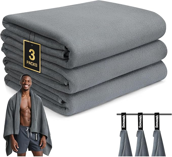 Camping Towels Quick Dry Sweat Towels for Gym, Absorbent Fast Drying Lightweight 27 inch X 55 inch Negative Ions Odorless Gym Towels for Men & Women,Yoga Sports Travel Outdoor (Large Gray)