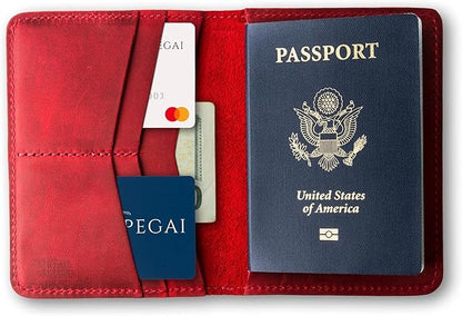 PEGAI Standard Full Grain Crazy Horse Leather Passport Holder | Custom Travel Passport Cover & Organizer | Handcrafted Leather Passport Wallet for Men and Women | Pike (Rose)