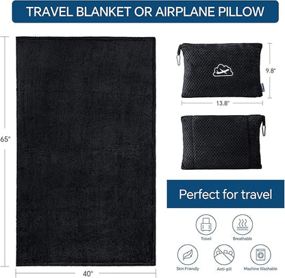 BEDELITE Travel Blanket with Bag, Ultra-Soft Jacquard Fleece Blanket with Luggage Sleeve & Backpack Clip, Airplane Blanket Travel Essentials, Black