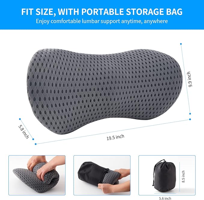 Lumbar Pillow, Memory Foam Lumbar Support Pillow for Office Chair and Car Seat, Back Support Pillow for Lower Back Pain Relief, Support Cushion Back Pillow for Sleeping, Driving, Resting