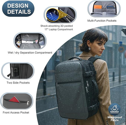 Vacuum Backpack Travel 60L Expandable Vacuum Seal Compression Travel Backpack with Pump, TSA, Waterproof Oxford,17" Laptop Compartment,Carry On Backpack for Men & Women,Business,Flight Travel (Gray)