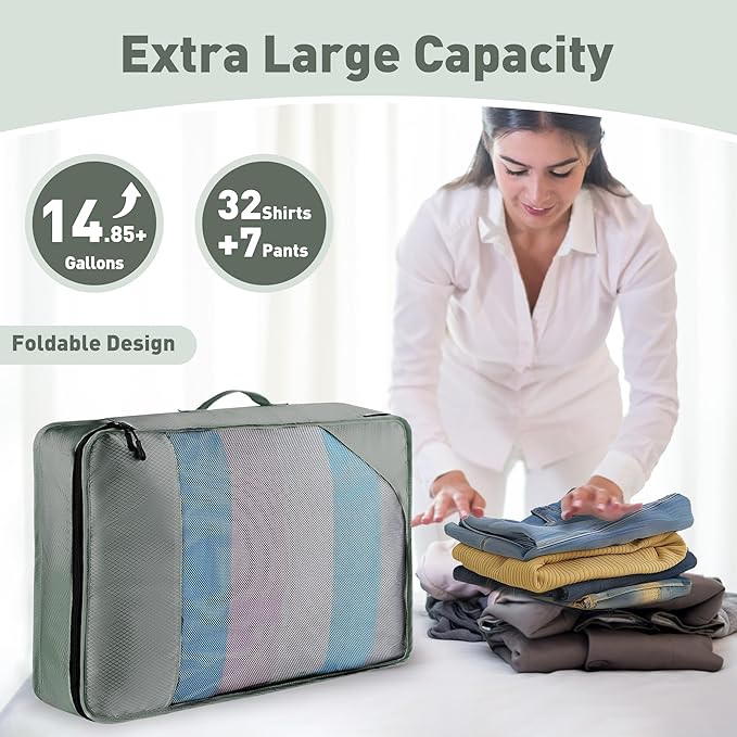 8-Piece Packing Cubes for Travel, Mesh Luggage Organizers with Shoe Bag, Toiletry Bag, Laundry Pouches, 4 Sizes (XL/L/M/S) for Suitcase Organization, Men Women Kids, Avocado Green