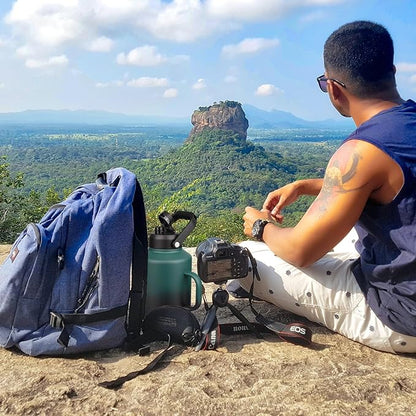 BJPKPK 1 Gallon Water Bottle with Handle, Large Dishwasher Safe 128oz Insulated Water Bottle, BPA Free Water Jug, Wide Mouth Metal Flasks with Anti-slip Bottom, Army Green & Black