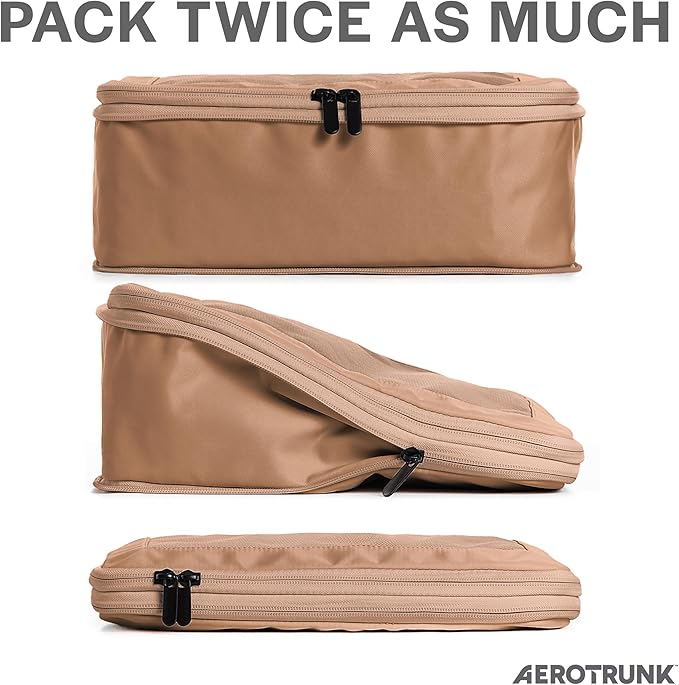 Aerotrunk Compression Packing Cubes for Travel - Luggage Organizer Bags - Double Zipper Packing Cubes for Suitcases (4-Pack, Mocha)