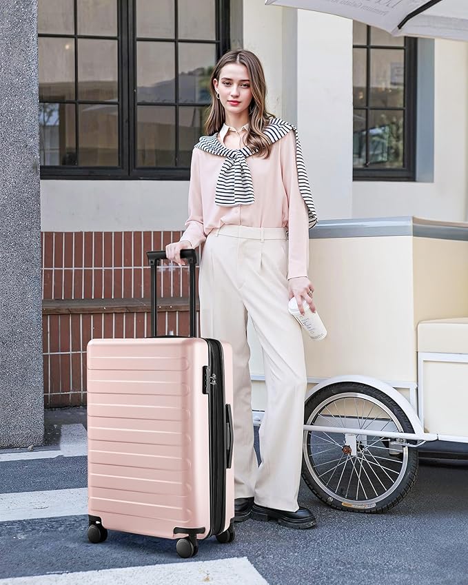 NINETYGO Luggage Sets 3 Piece, Carry On Luggage Airline Approved, Medium Large Checked Luggage with Spinner Wheels, Expandable, Hard Shell PC Suitcase Sets, TSA, 20in/24in/28in (Pink, Rhine Max)