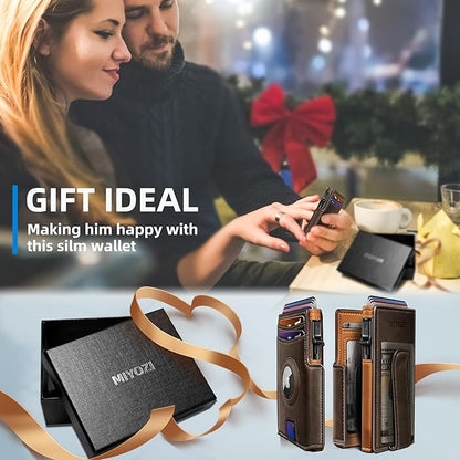 Airtag Wallet for Men,with Money Clip 10 Cards Metal Case Smart Slim Pop Up Credit Card Holder Flip with Magnetic Closure RFID Blocking wallet with Gift Box