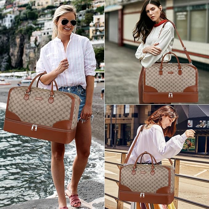 Weekender Bag for Women, Travel Duffel Bag Carry On Overnight Bag with Shoe Compartment Large Nylon Travel Weekend Tote Bag