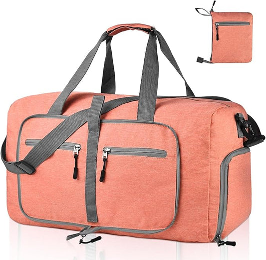 Dimayar 65L Travel Duffle Bag for Men Women - Foldable Duffel Bag with Shoes Compartment - Overnight Bags Waterproof & Tear Resistant(Orange)