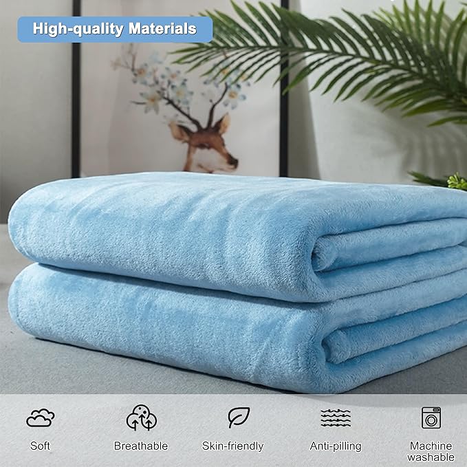 2-in-1 Convertible Travel Blanket & Pillow-Ultra Soft, Compact & Packable with Hand Luggage Sleeve and Backpack Clip for Flight & Car,Light Blue