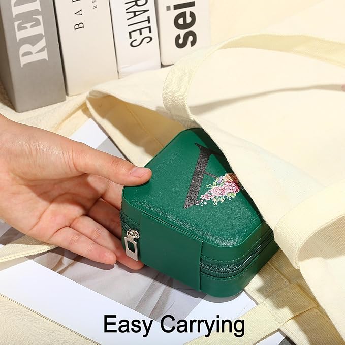 Parima Christmas Stocking Stuffers Gifts Small Travel Jewelry Box Jewelry Case Organizer - Mini Travel Jewelry Case Travel Essentials Gifts for Women Teenage Teen Girl Her Friend - Letter H, Green