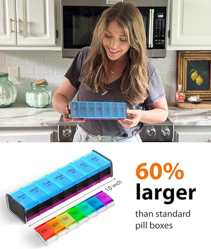 Extra Large Pill Organizer- XXL Pill Box 7 Day - Weekly Pill Organizer with AM PM Large Compartments Big Pill Case for Supplements Jumbo Pill Holder for Vitamins Huge Medicine Organizer 2 Times a Day
