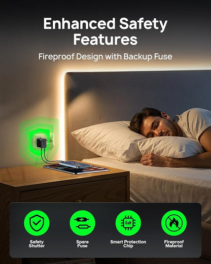 Tiny Universal Travel Adapter, 30W GaN Fast Charging International Power Adapter with 4 Ports (1 AC, 1 USB-A, and 2 USB-C), Plug Adapter with Smart Chip for Over 200 Countries, PD&QC Charger