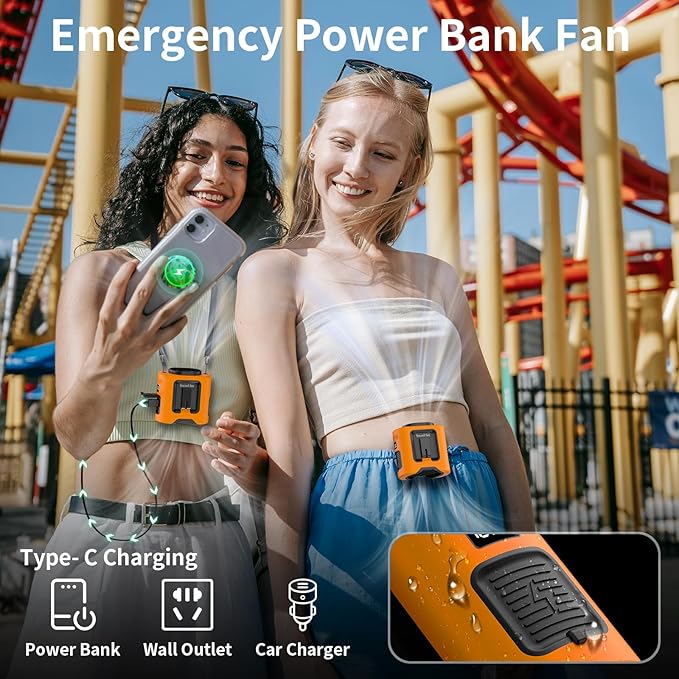 Socool 14500mAh Portable Waist Fan Clip on Belt 360 Rotation Wearable Rechargeable Personal Shirt Fan, 67H Cooling 5-Speed Battery Operated Fans with Light, Neck Fan Hanging for Outdoor Camping Travel