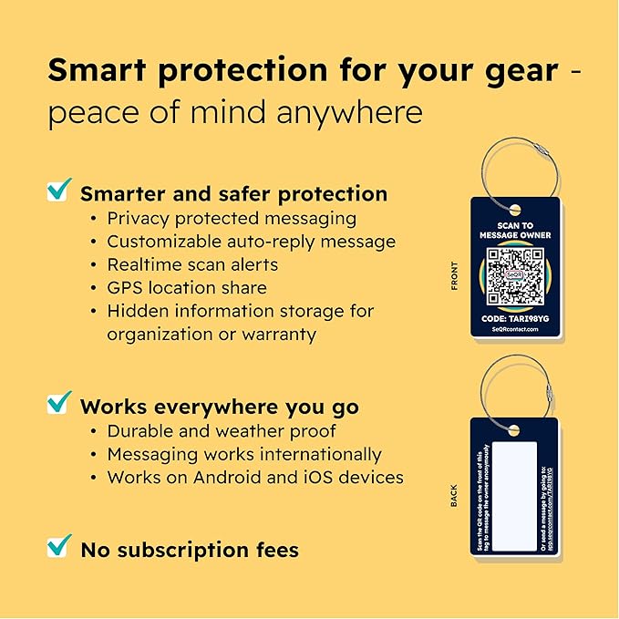 Smart Luggage Tags | Privacy QR Code Luggage Tag Keeps Personal info Private | Customizable Travel Suitcase Tags for Women Men | Use with GPS Bag Locator Tracking Tags, Air Tag for Android or iOS