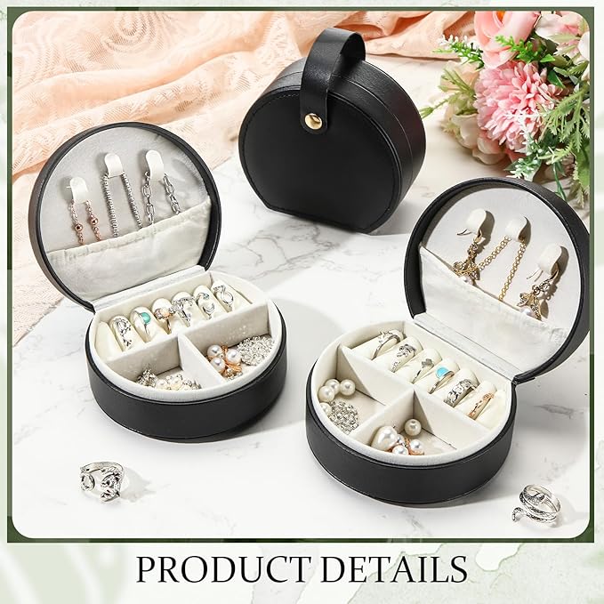Weysat 12 Pack Travel Jewelry Case Mini Leather Bridesmaid Jewelry Gift Box Bulk Small Earring Storage Organizer (Black)