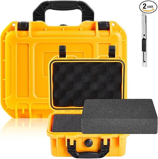 1 Pcs 8.5 x 6.5 x 3.7 Inch Waterproof Hard Case with DIY Customizable Foam Insert Portable Protective Case with Knife for Camera Drones Equipments Tools Test Instruments (Yellow)