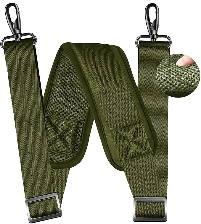 ZINZ 79 inch Shoulder Strap, Extra-thick Fixed Cushion Pad and Dual Clasps Universal Replacement Strap with Metal Swivel Hooks for Laptop Bags, Luggage Bags, Camera, Crossbody(Army Green)