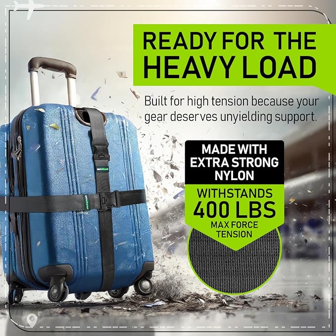 Untethered Ultimate Travel Set: 4 Premium Luggage Straps and 4 Silicone Tags - Secure & Identify Your Bags with Ease (Black + Tags)