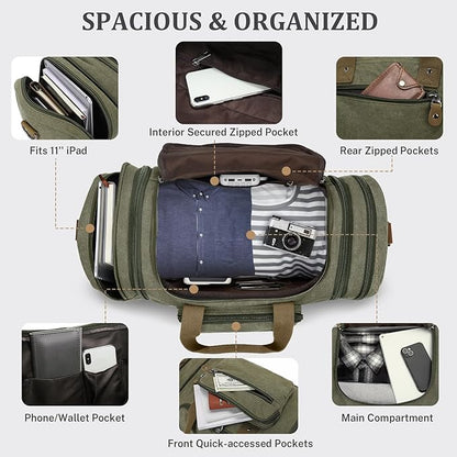 Gonex Canvas Duffle Bag for Travel 60L Duffel Overnight Weekender Bag (Army Green)