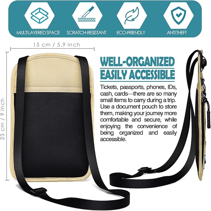 RFID Blocking Travel Neck Wallet–Hidden Passport Holder & Anti-Theft Money Pouch for Men & Women, Lightweight Concealed Travel Organizer with Adjustable Strap Secure Document