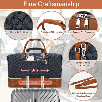 Weekender Bag for Women, Travel Duffel Bag Carry On Overnight Bag with Shoe Compartment Large Nylon Travel Weekend Tote Bag