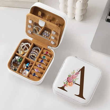 Parima Christmas Stocking Stuffers Gifts for Teenage Girls Women Her - Birthday Gifts for Women, Travel Jewelry Case Organizer Initial Small Jewelry Box Personalized Gift - Letter A, White