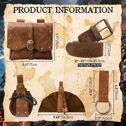 Renaissance Belt Pouch Viking Leather Medieval Belt Waist Bag Pirate Cosplay Festival Halloween Adjustable Accessories (Bottle-Brown)