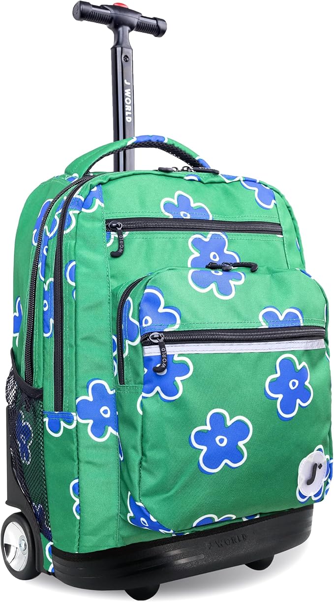 J World Sundance Laptop Rolling Backpack for Girls Boys. Roller Bookbag with Wheels, Picnic