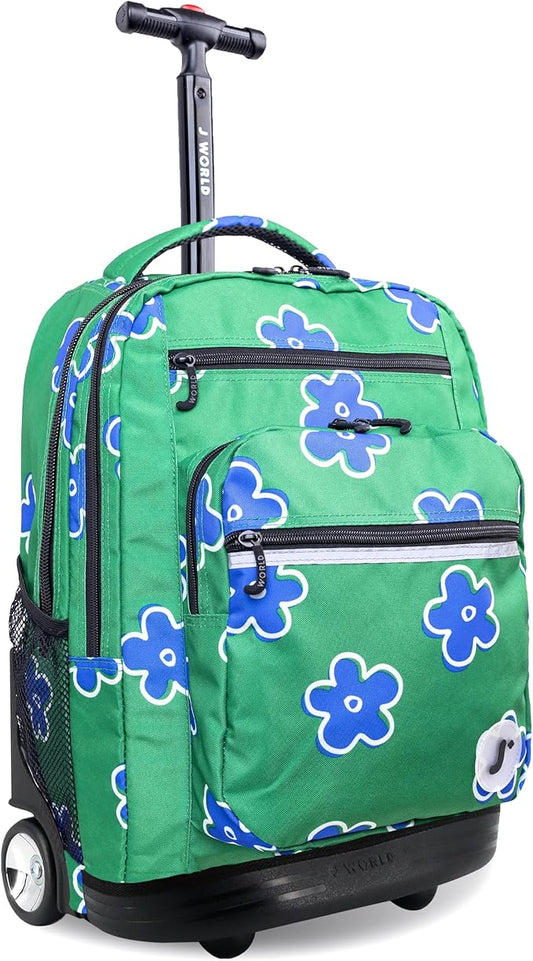 J World Sundance Laptop Rolling Backpack for Girls Boys. Roller Bookbag with Wheels, Picnic