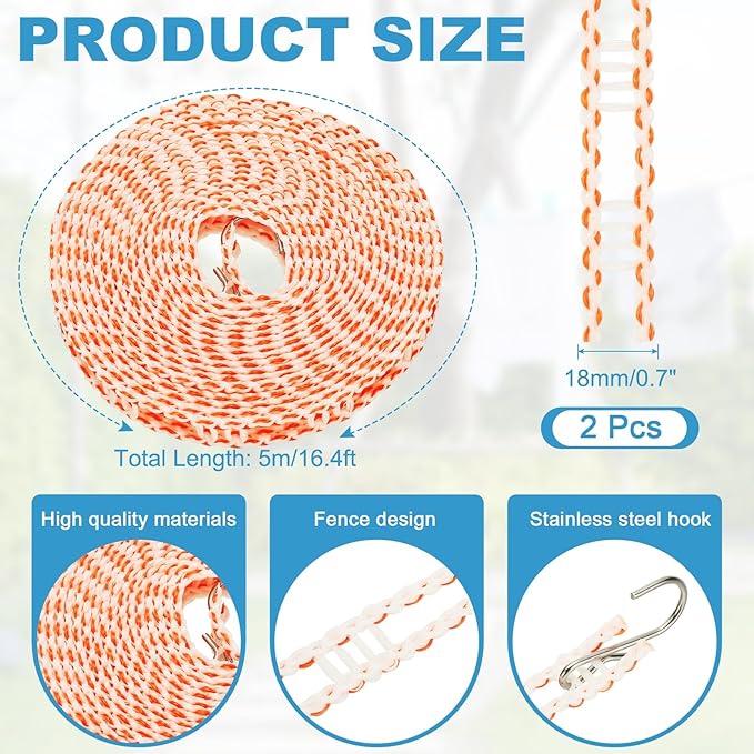 uxcell 2 Pcs Portable Travel Clothesline, 16.4ft Clothes Line Outdoors Travel Hanger Foldable Clothesline Rope with Hooks for Camping Hotel Backyard Home Cruise Ship, Orange