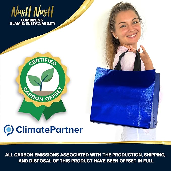 Nush Nush Mix Color Bulk Gift Bags Large Size– Set of 60 Reusable Gift Bags With Handles with 6 Glossy Vibrant Colors - Perfect Large Goodie Bag for Small Business, Christmas, Events – 13x5x11