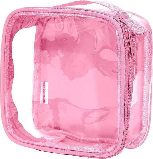 EzPacking Clear TSA Approved 3-1-1 Travel Toiletry Bag for Carry On/Quart Size Transparent Liquids Pouch for Airport Security/Reusable See Through Vinyl & PVC Plastic Organizer Men Women (Rose)