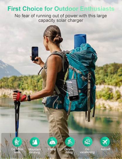 Solar Charger Power Bank, PD 20W Fast Charging External Batter, 40000mAh Portable Phone Charger Built in 4 Cables with Dual Bright Flashlights for Camping, Hiking, and Outdoor Use（Green）