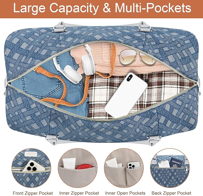 Weekender Bag for Women, Travel Duffel Bag Carry On Overnight Bag with Shoe Compartment Large Nylon Travel Weekend Tote Bag