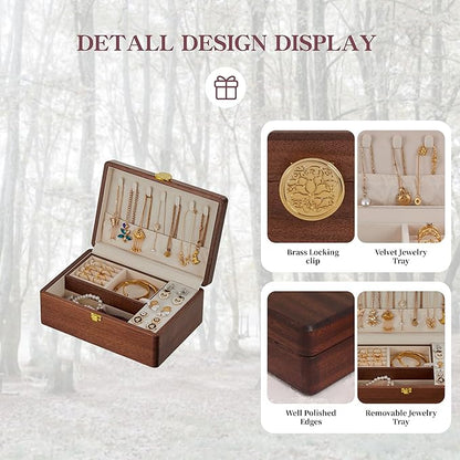 Wooden Jewelry Box For Women Jewelry Organizer Box With Lock 2 Layer Jewelry Holder Organizer For Necklace Ring Earring